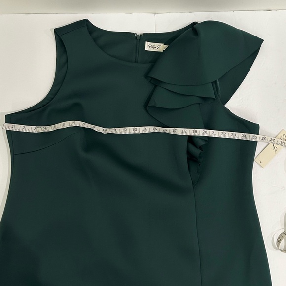 NWT ELIZA J Asymmetric Draped Ruffle Scuba Sheath Dress in Hunter Green Size 24w - Picture 6 of 13